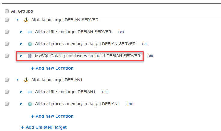 Probe Target to expand and view available locations in Enterprise Recon 2.11.0.