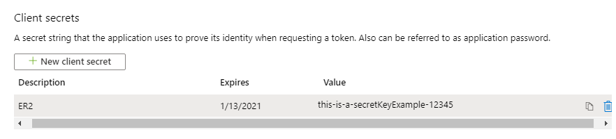 Newly created Client Secret key for the Enterprise Recon app.